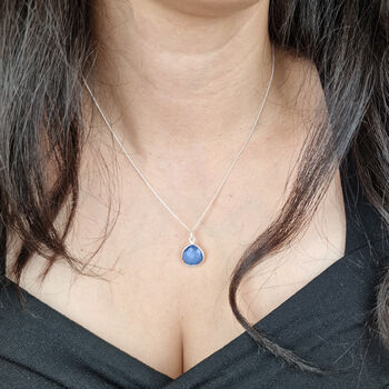 Silver Fine Chain With Heart Blue Topaz Pendant, 2 of 5