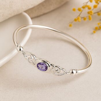 Sterling Silver Celtic Amethyst Hinged Bangle Bracelet, 2 of 9
