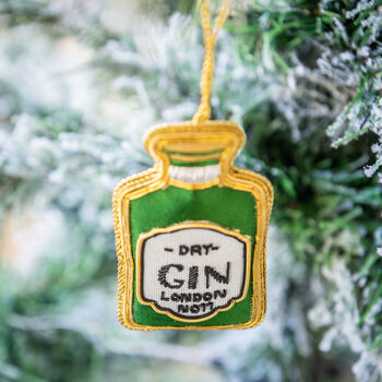 Gin Bottle Embroidered Christmas Decoration, 3 of 4