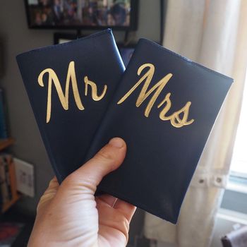 Personalised Mr And Mrs Coloured Leather Passport Set, 3 of 7