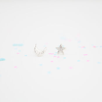 Sterling Silver Mini Mismatch Star And Moon Studs, 8 of 12