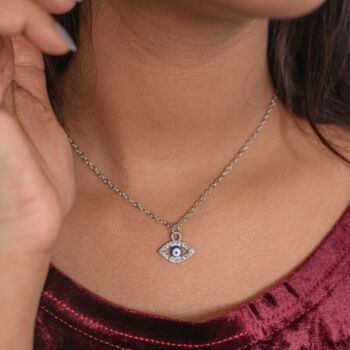 Evil Eye Zircon Protection Charm Pendant Necklace, 3 of 3