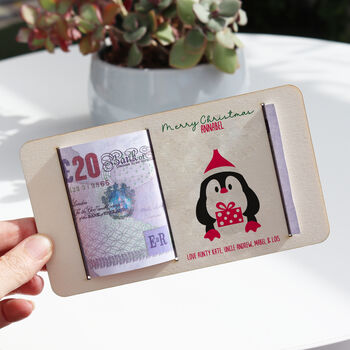 Personalised Christmas Penguin Money Holder, 4 of 8