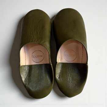 Handmade Moroccan Olive Green Leather Babouche Slippers, 4 of 5