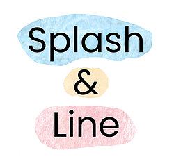 Splash and Line Logo in red, yellow and pink gouache collage
