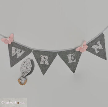 Bunting Grey And White Personalised Baby Room Decor, 3 of 11