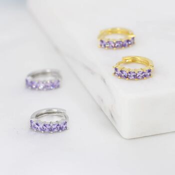 Minimalist Amethyst Purple Cz Huggie Hoop Earrings, 4 of 11
