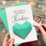 Welcome To The World New Baby Card: Handmade Origami Heart Keepsake Gift, Baby Boy, Baby Girl, Twins, thumbnail 1 of 8