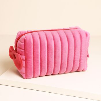 Personalised Pink And Red Velvet Bow Makeup Bag, 2 of 5