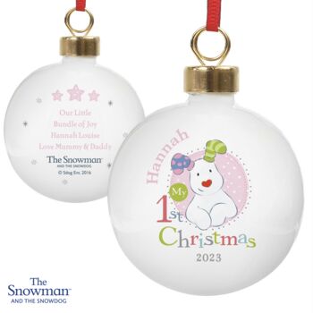 Personalised The Snowdog My 1st Christmas Pink Bauble, 3 of 3