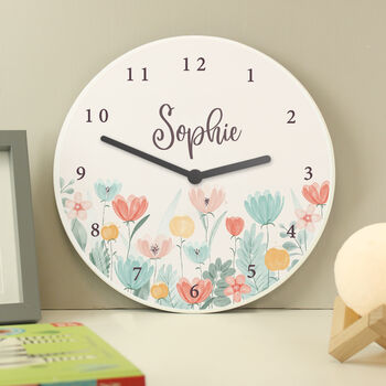 Personalised Floral Wooden Clock For Children, 3 of 4