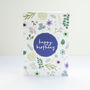 Blue Pressed Flowers Birthday Card, thumbnail 1 of 3