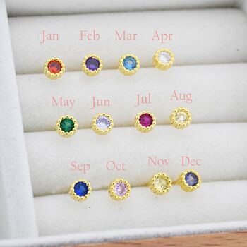 Sterling Silver Dotted Bezel Birthstone Stud Earrings, 4 of 12