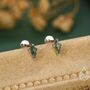 Sterling Silver Natural Kite Cut Moss Agate Internally Threaded Flat Back Earrings, thumbnail 1 of 11