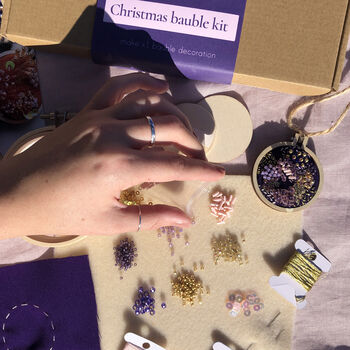 Make A Beaded And Embroidered Christmas Tree Bauble Kit, Purple, 4 of 8