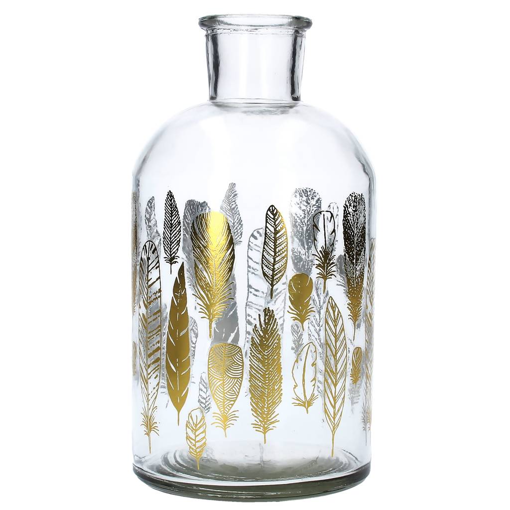 Gold Feather Design Glass Vase By The Contemporary Home