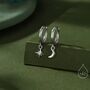 Sterling Silver Asymmetric Moon And Star Dangle Huggie Hoop Earrings, thumbnail 1 of 12