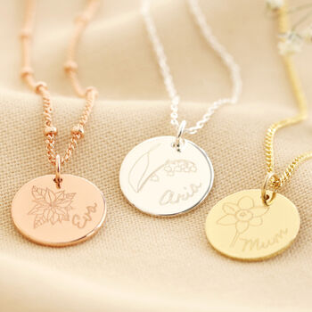 Personalised Engraved Birth Flower Disc Necklace, 2 of 11