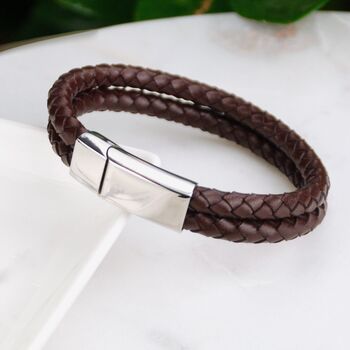 Personalised Men's Double Leather Plait Bracelet, 5 of 11