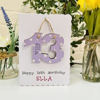 Personalised 13th Birthday Card Wooden Number Gift, 4 of 5