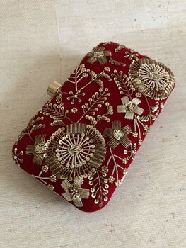 Red Handcrafted Velvet Clutch Bag, 2 of 8