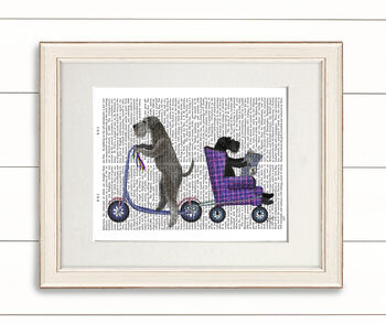 Schnauzer On Scooter, Book Print, Framed Or Unframed, 6 of 7