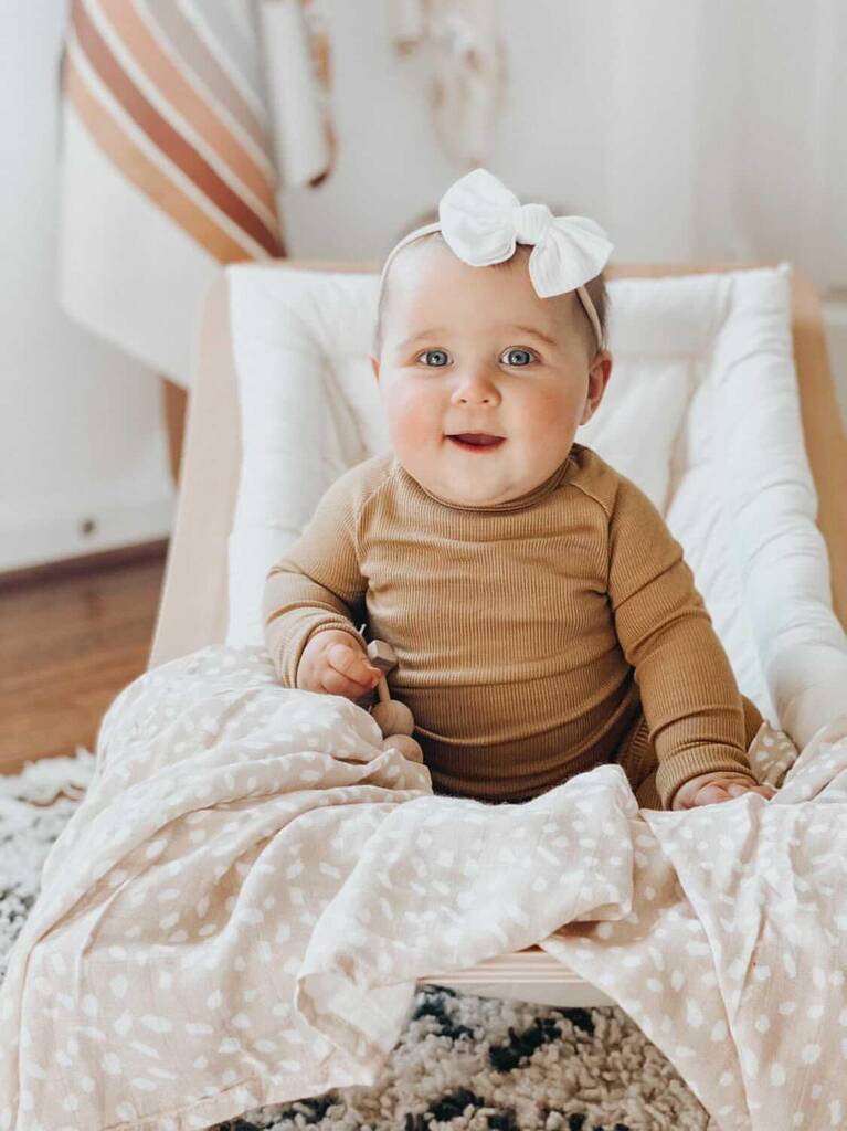 Luxury Natural Polka Dot Bamboo Muslin Swaddle Blanket By BabyBells