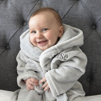 Personalised Soft Baby Grey Dressing Gown With Ears, 4 of 9