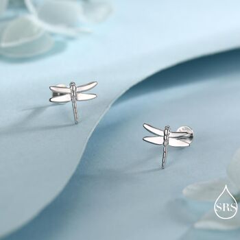 Internally Threaded Dragonfly Flat Back Earrings In Sterling Silver, 2 of 12
