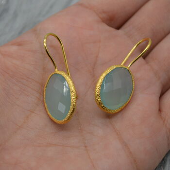 Aqua Chalcedony Gold Earrings: Dangle Drop, Silver, 7 of 7