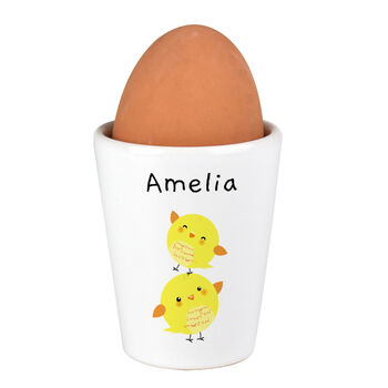 Personalised Name Easter Chicks Ceramic Egg Cup, 2 of 3