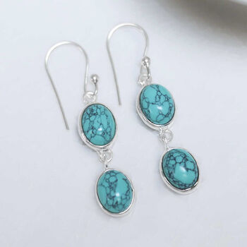 Sterling Silver Double Turquoise Dangly Oval Earrings, 3 of 4
