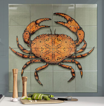 Crab Tile Mural Grey Green Background, 6 of 12