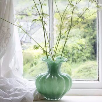 Bethany Green Glass Vase With Frill Rim, 3 of 4