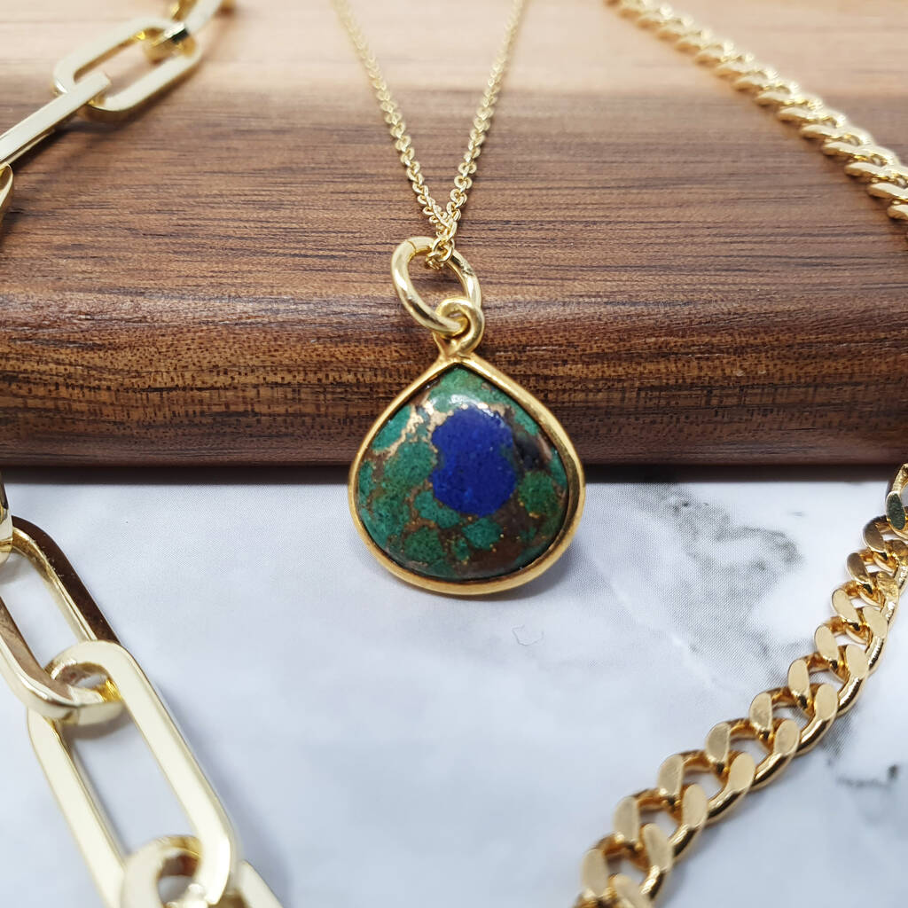 18k Gold Vermeil Plated Azurite May Birthstone Necklace, 1 of 4
