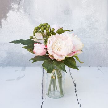 Peony And Green Berry Artificial Garden Bouquet, 4 of 5