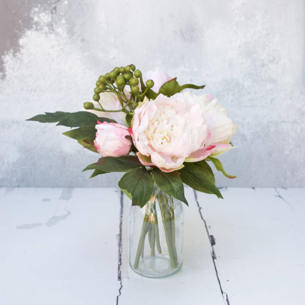 Peony And Green Berry Artificial Garden Bouquet By Abigail Bryans Designs