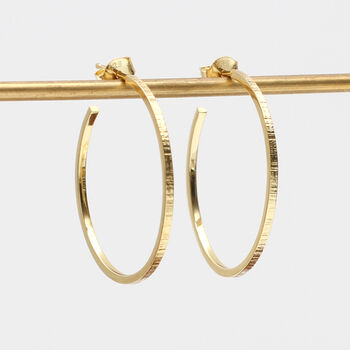 18ct Gold Plated Textured Hoop Earrings, 2 of 6