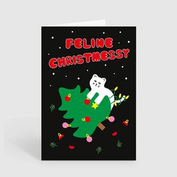 Feline Christmessy Funny White Cat Christmas Card, 2 of 2