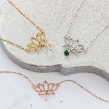 Lotus Flower Pendant Necklace With Birthstone, 7 of 11