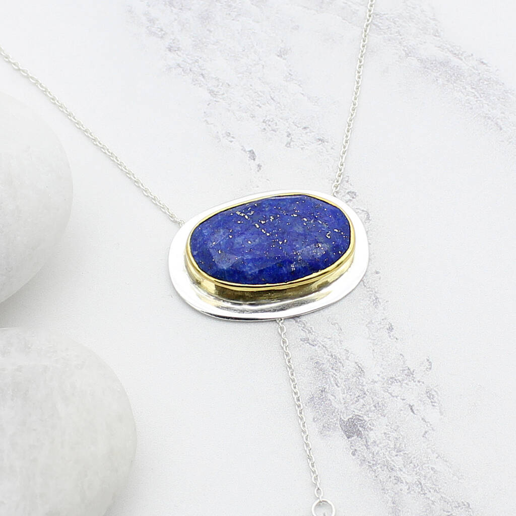 Lapis Lazuli Sterling Silver Lariat Necklace By Poppy Jewellery