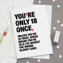 'You're Only 18 Once' Funny 18th Birthday Card, thumbnail 1 of 4