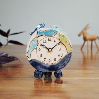 Handmade Clock With Fish Coloured In Blues, 4 of 8