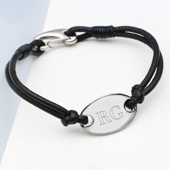 Men's Personalised Initials Leather Identity Bracelet, 2 of 5