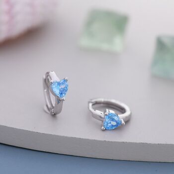 Aquamarine Blue Heart Cz Huggie Hoop, 6 of 10