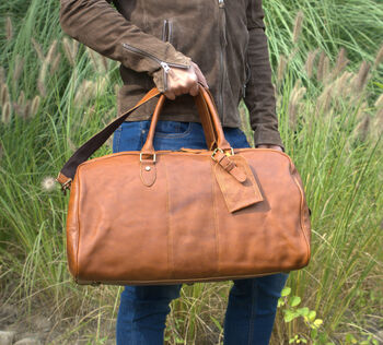 Leather Holdall Weekend Bag, 11 of 12