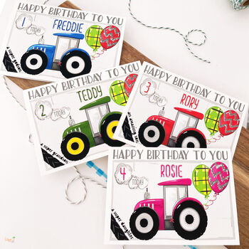 Personalised Blue Tractor Age Birthday Card, 8 of 12