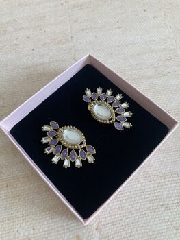 Purple Kundan Statement Lightweight Earrings, 2 of 5