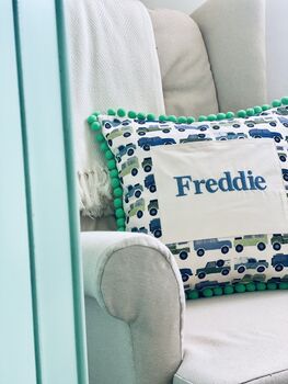 All The Series Land Rover Personalised Pom Pom Cushion, 4 of 6
