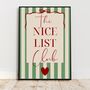 A4 Christmas Art Print, The Nice List Club, Green Stripes, thumbnail 4 of 5